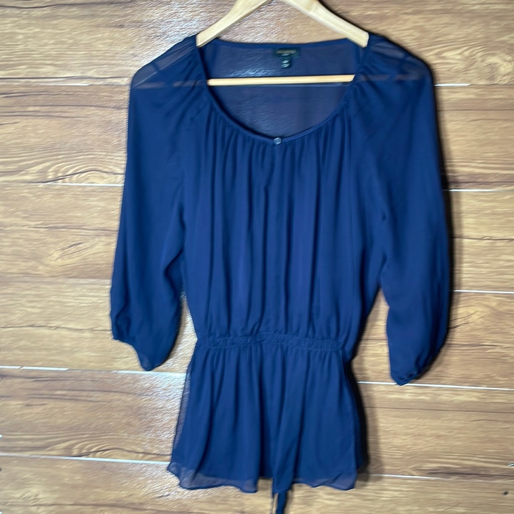 Talbots Women's Navy Blue Silk 2 in 1 Blouse Size 10 Petite new without tag